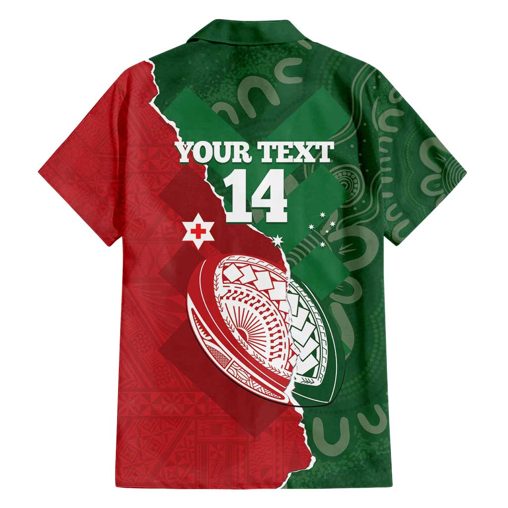 Custom Tonga And Australia Rugby Family Matching Puletasi and Hawaiian Shirt Mate Maa Tongan Ngatu Mix Kangaroos Aboriginal LT14 - Polynesian Pride