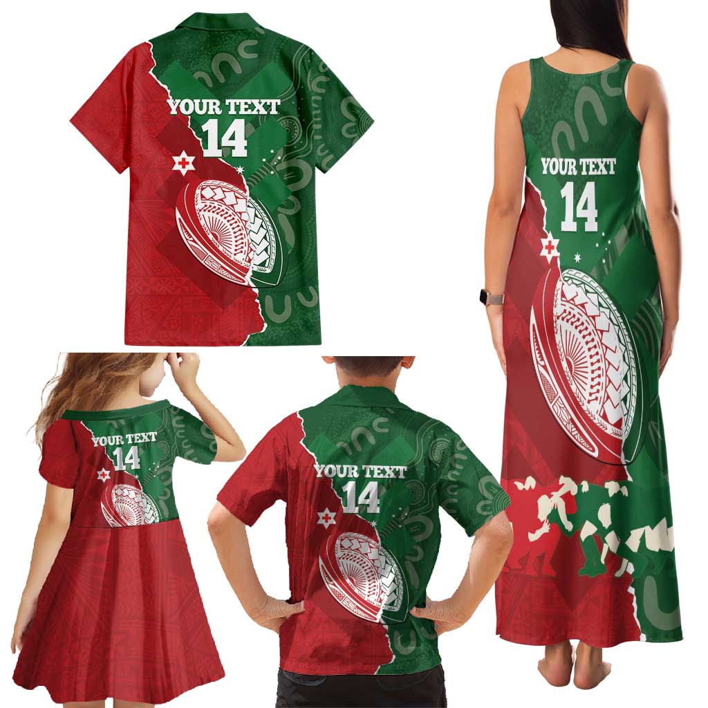 Custom Tonga And Australia Rugby Family Matching Tank Maxi Dress and Hawaiian Shirt Mate Maa Tongan Ngatu Mix Kangaroos Aboriginal LT14 - Polynesian Pride