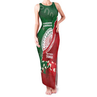 Custom Tonga And Australia Rugby Family Matching Tank Maxi Dress and Hawaiian Shirt Mate Maa Tongan Ngatu Mix Kangaroos Aboriginal LT14 Mom's Dress Green - Polynesian Pride
