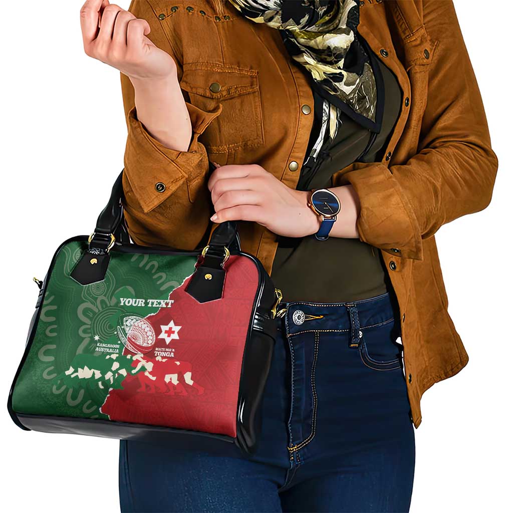 Custom Tonga And Australia Rugby Shoulder Handbag Mate Maa Tongan Ngatu Mix Kangaroos Aboriginal