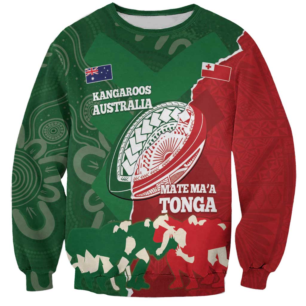 Custom Tonga And Australia Rugby Sweatshirt Mate Maa Tongan Ngatu Mix Kangaroos Aboriginal