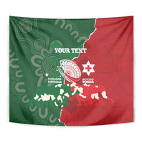 Custom Tonga And Australia Rugby Tapestry Mate Maa Tongan Ngatu Mix Kangaroos Aboriginal