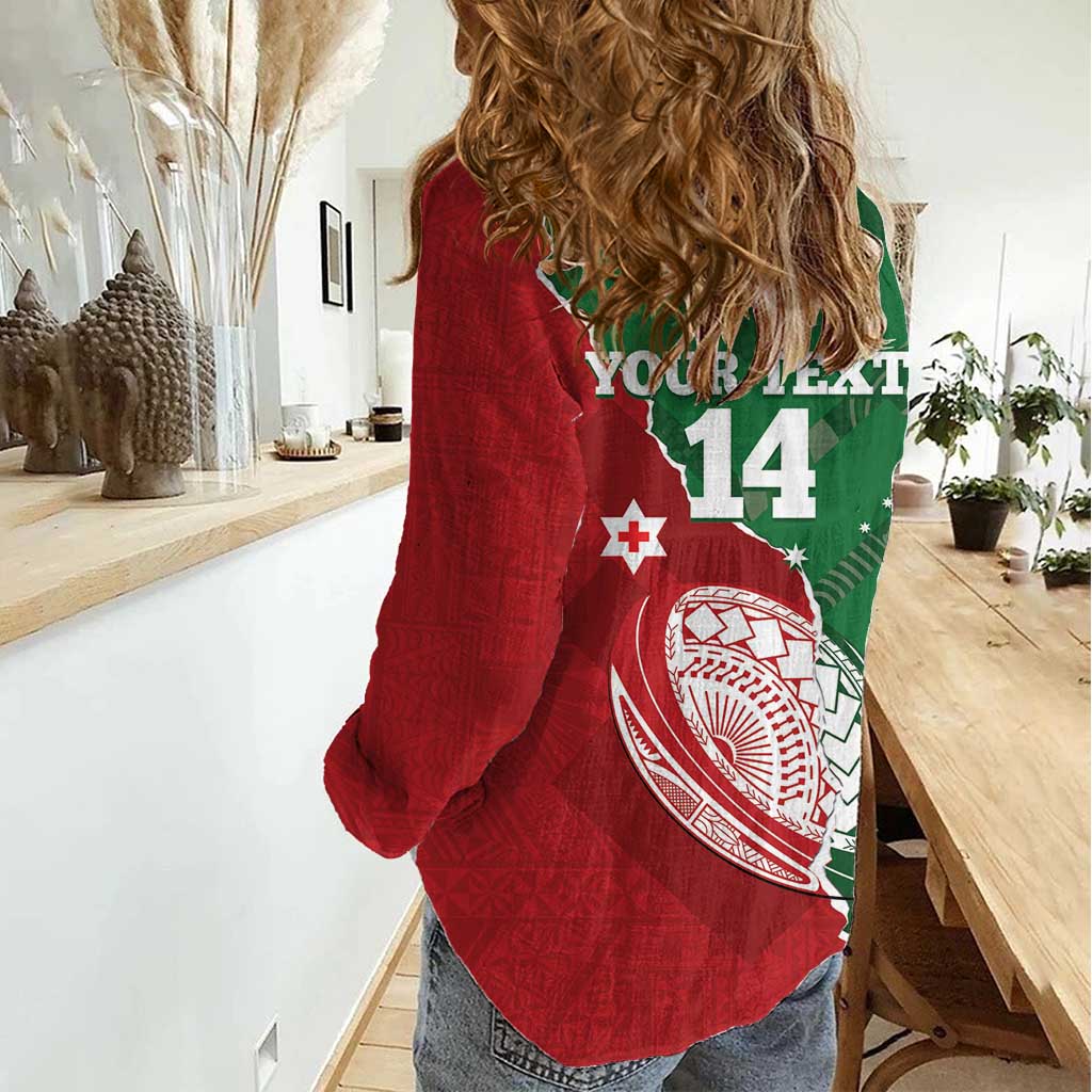 Custom Tonga And Australia Rugby Women Casual Shirt Mate Maa Tongan Ngatu Mix Kangaroos Aboriginal