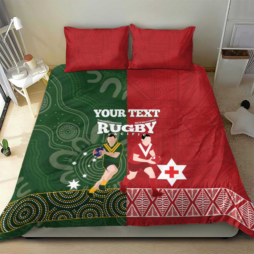 Custom Mate Maa Tonga And Kangaroo Australia Bedding Set Tongan Kupesi Mix Aboriginal Art