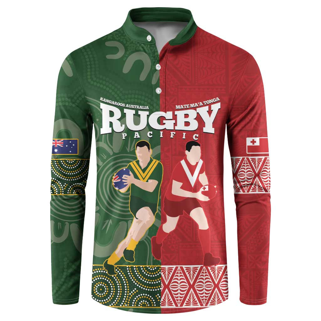 Custom Mate Maa Tonga And Kangaroo Australia Button Sweatshirt Tongan Kupesi Mix Aboriginal Art