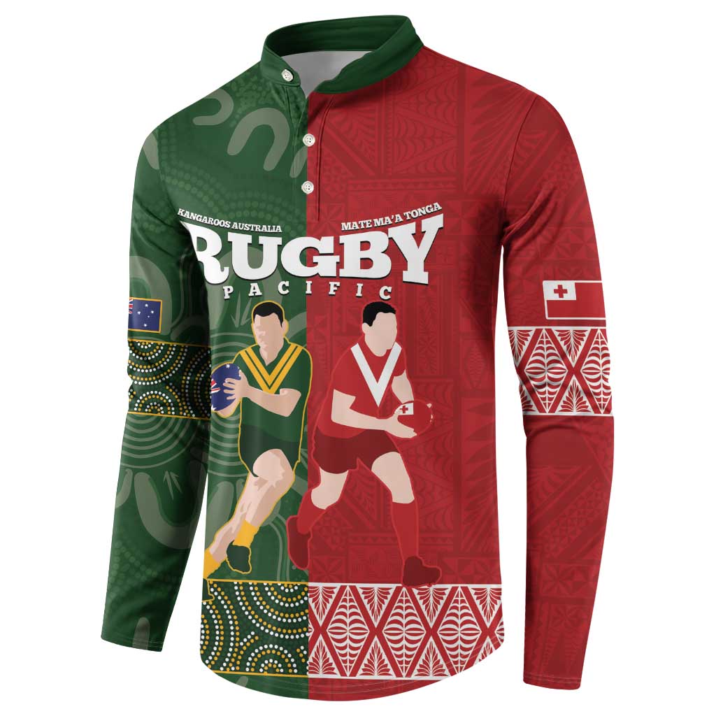 Custom Mate Maa Tonga And Kangaroo Australia Button Sweatshirt Tongan Kupesi Mix Aboriginal Art