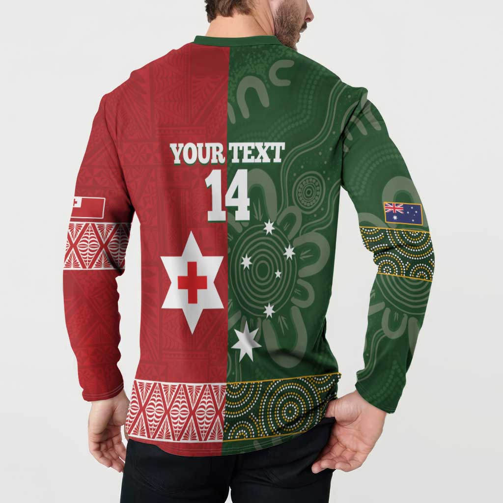 Custom Mate Maa Tonga And Kangaroo Australia Button Sweatshirt Tongan Kupesi Mix Aboriginal Art