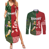 Custom Mate Maa Tonga And Kangaroo Australia Couples Matching Summer Maxi Dress and Long Sleeve Button Shirt Tongan Kupesi Mix Aboriginal Art