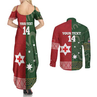 Custom Mate Maa Tonga And Kangaroo Australia Couples Matching Summer Maxi Dress and Long Sleeve Button Shirt Tongan Kupesi Mix Aboriginal Art