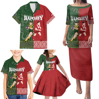 Custom Mate Maa Tonga And Kangaroo Australia Family Matching Puletasi and Hawaiian Shirt Tongan Kupesi Mix Aboriginal Art LT14 - Polynesian Pride
