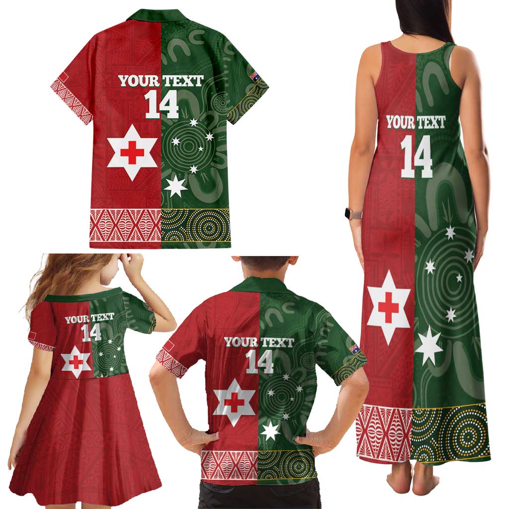 Custom Mate Maa Tonga And Kangaroo Australia Family Matching Tank Maxi Dress and Hawaiian Shirt Tongan Kupesi Mix Aboriginal Art LT14 - Polynesian Pride
