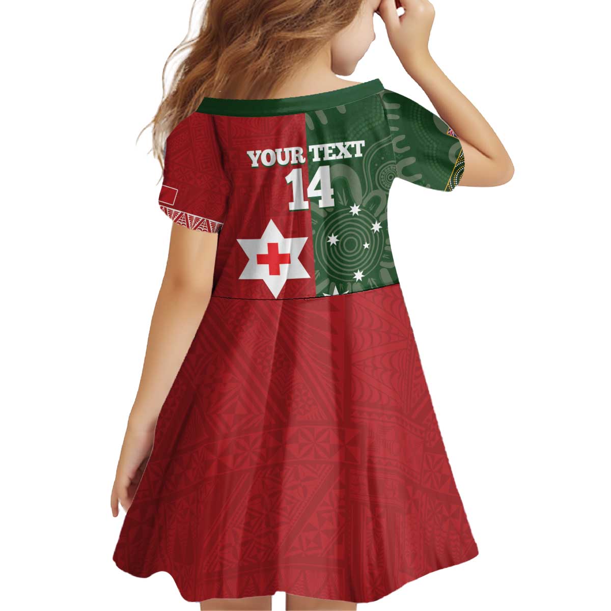 Custom Mate Maa Tonga And Kangaroo Australia Kid Short Sleeve Dress Tongan Kupesi Mix Aboriginal Art