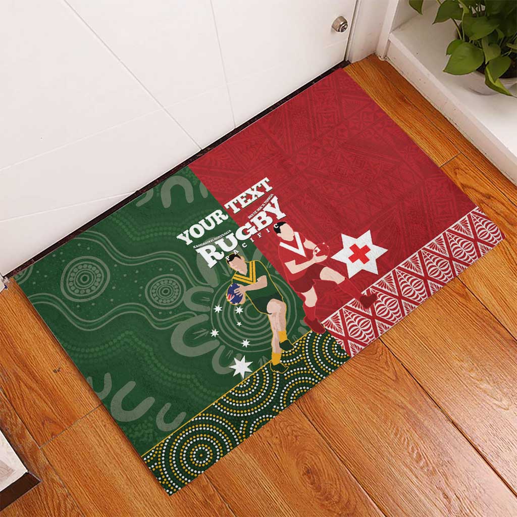 Custom Mate Maa Tonga And Kangaroo Australia Rubber Doormat Tongan Kupesi Mix Aboriginal Art