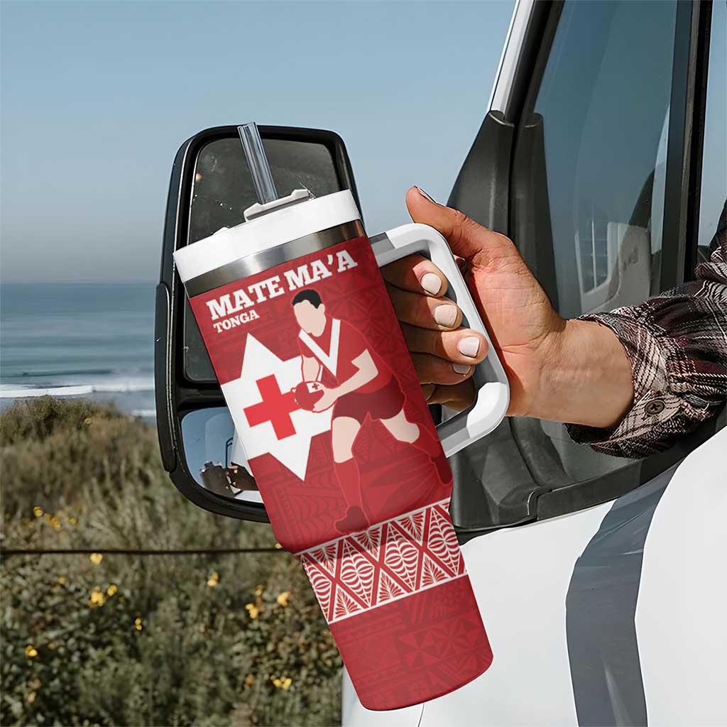 Personalised Mate Maa Tonga And Kangaroo Australia Tumbler With Handle Tongan Kupesi Mix Aboriginal Art