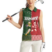 Custom Mate Maa Tonga And Kangaroo Australia Women Sleeveless Polo Shirt Tongan Kupesi Mix Aboriginal Art