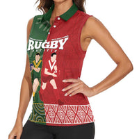 Custom Mate Maa Tonga And Kangaroo Australia Women Sleeveless Polo Shirt Tongan Kupesi Mix Aboriginal Art
