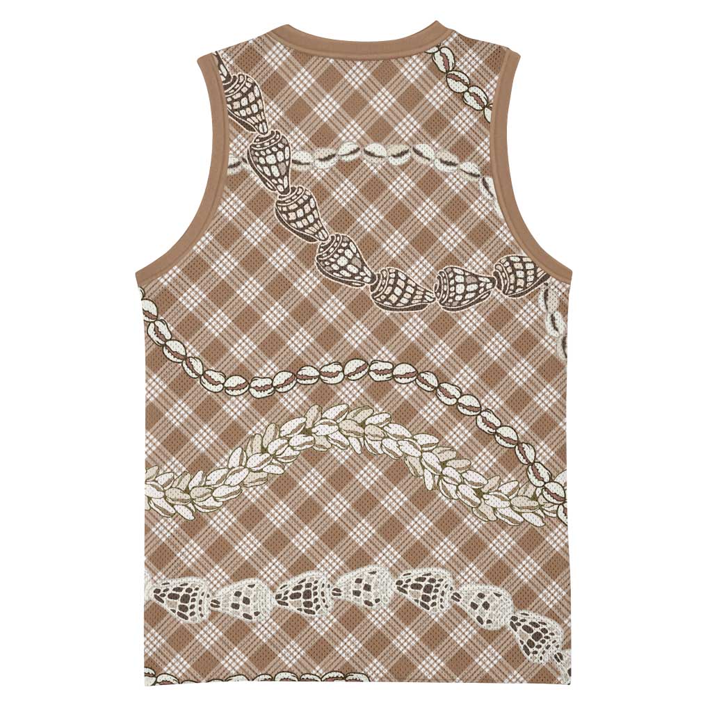 Brown Aloha Hawaii Shell Lei Basketball Jersey Palaka Hebrew Cone Honey Cowrie Elegant Curves - Polynesian Pride