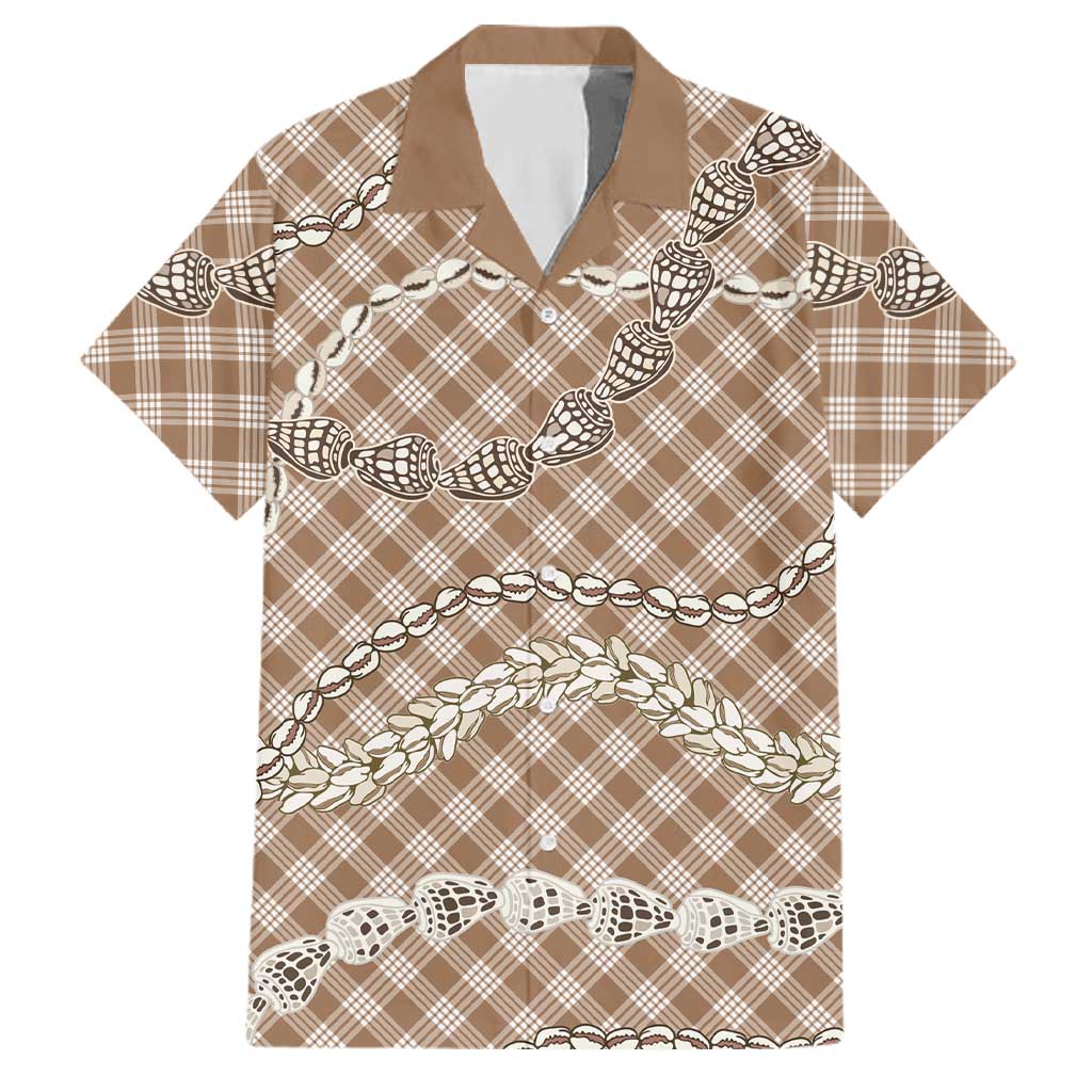 Brown Aloha Hawaii Shell Lei Family Matching Mermaid Dress and Hawaiian Shirt Palaka Hebrew Cone Honey Cowrie Elegant Curves LT14 Dad's Shirt - Short Sleeve Brown - Polynesian Pride
