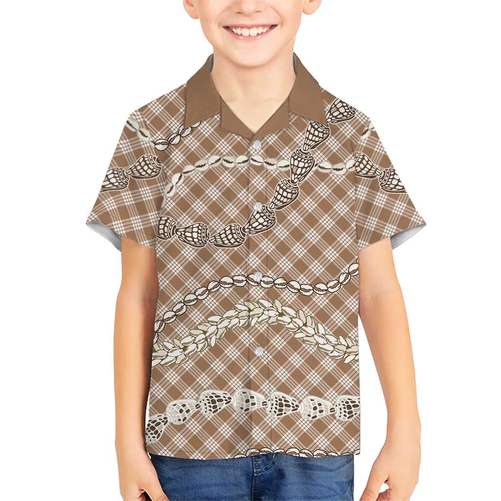 Brown Aloha Hawaii Shell Lei Family Matching Mermaid Dress and Hawaiian Shirt Palaka Hebrew Cone Honey Cowrie Elegant Curves LT14 Son's Shirt Brown - Polynesian Pride