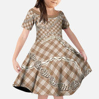 Brown Aloha Hawaii Shell Lei Family Matching Off Shoulder Maxi Dress and Hawaiian Shirt Palaka Hebrew Cone Honey Cowrie Elegant Curves LT14 Daughter's Dress Brown - Polynesian Pride