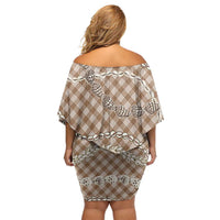 Brown Aloha Hawaii Shell Lei Family Matching Off Shoulder Short Dress and Hawaiian Shirt Palaka Hebrew Cone Honey Cowrie Elegant Curves LT14 - Polynesian Pride