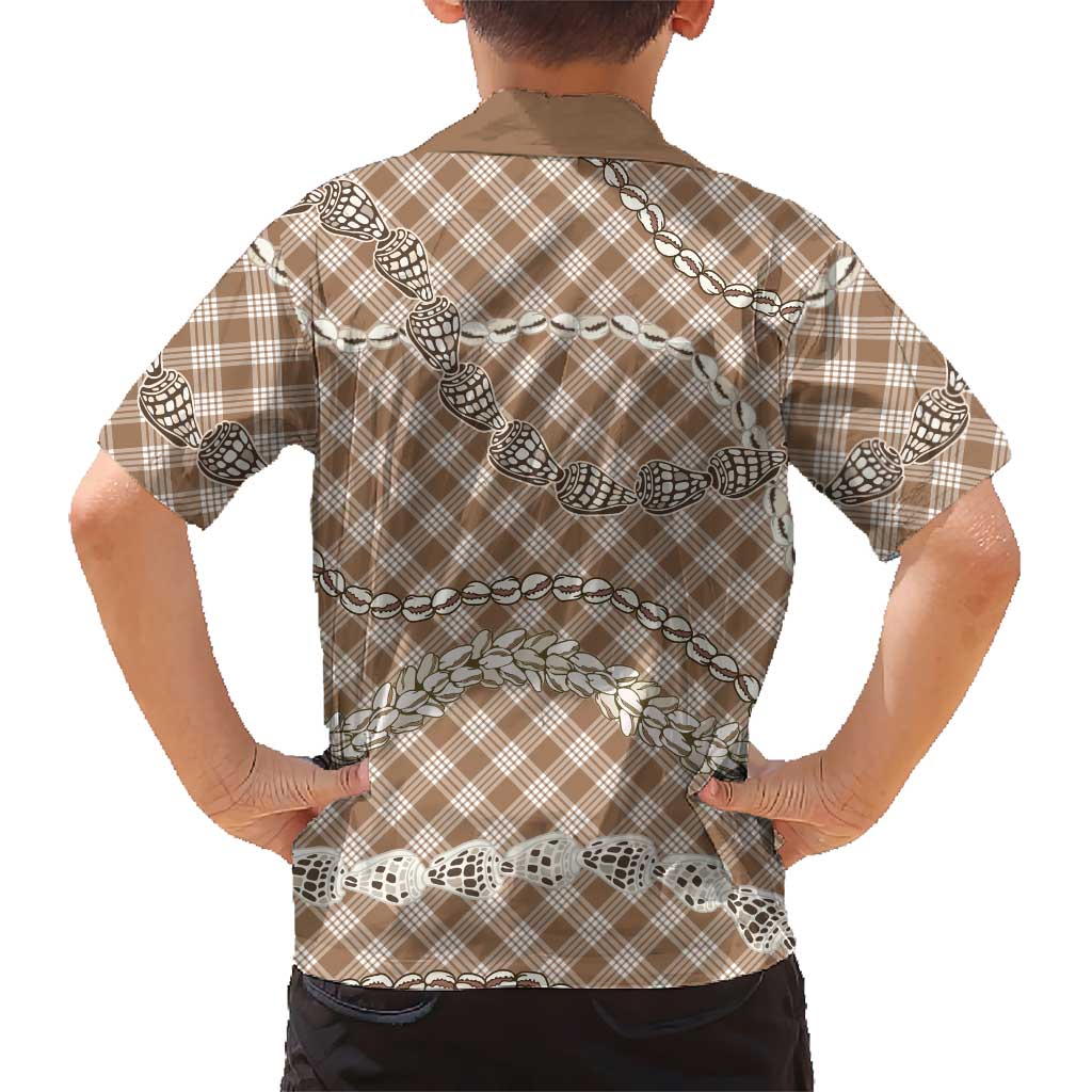 Brown Aloha Hawaii Shell Lei Family Matching Short Sleeve Bodycon Dress and Hawaiian Shirt Palaka Hebrew Cone Honey Cowrie Elegant Curves LT14 - Polynesian Pride