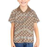 Brown Aloha Hawaii Shell Lei Family Matching Short Sleeve Bodycon Dress and Hawaiian Shirt Palaka Hebrew Cone Honey Cowrie Elegant Curves LT14 Son's Shirt Brown - Polynesian Pride