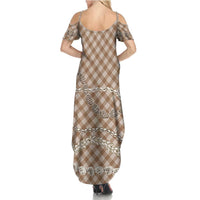 Brown Aloha Hawaii Shell Lei Family Matching Summer Maxi Dress and Hawaiian Shirt Palaka Hebrew Cone Honey Cowrie Elegant Curves LT14 - Polynesian Pride
