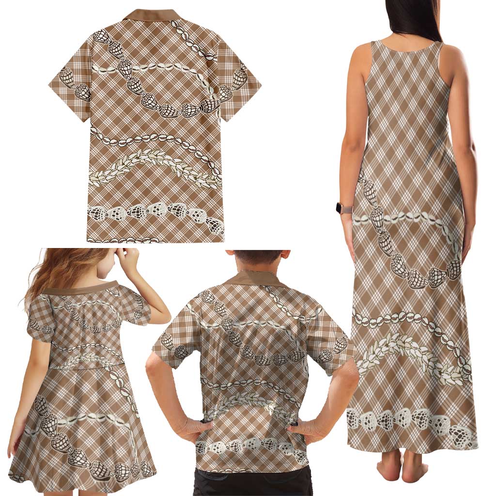 Brown Aloha Hawaii Shell Lei Family Matching Tank Maxi Dress and Hawaiian Shirt Palaka Hebrew Cone Honey Cowrie Elegant Curves LT14 - Polynesian Pride