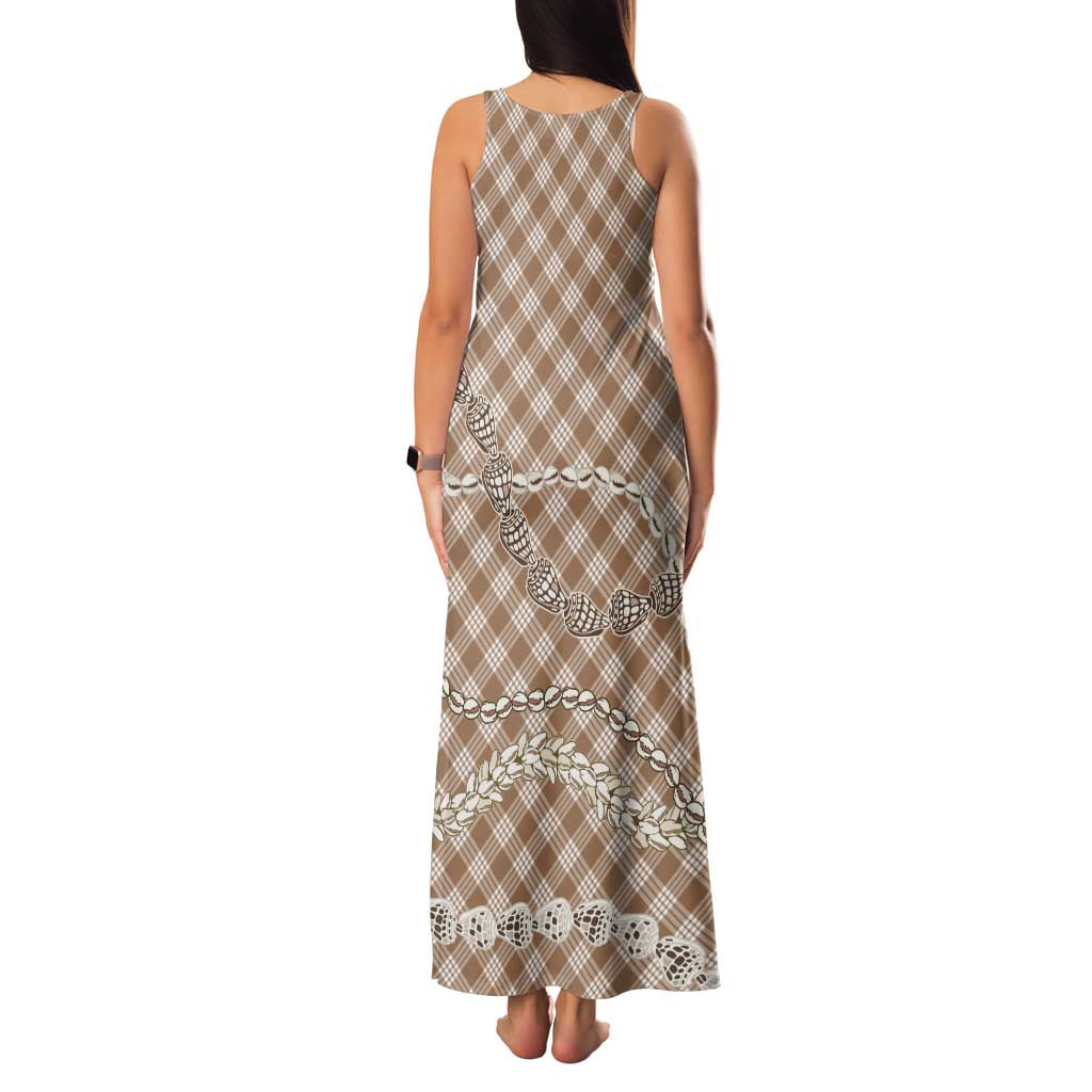 Brown Aloha Hawaii Shell Lei Family Matching Tank Maxi Dress and Hawaiian Shirt Palaka Hebrew Cone Honey Cowrie Elegant Curves LT14 - Polynesian Pride