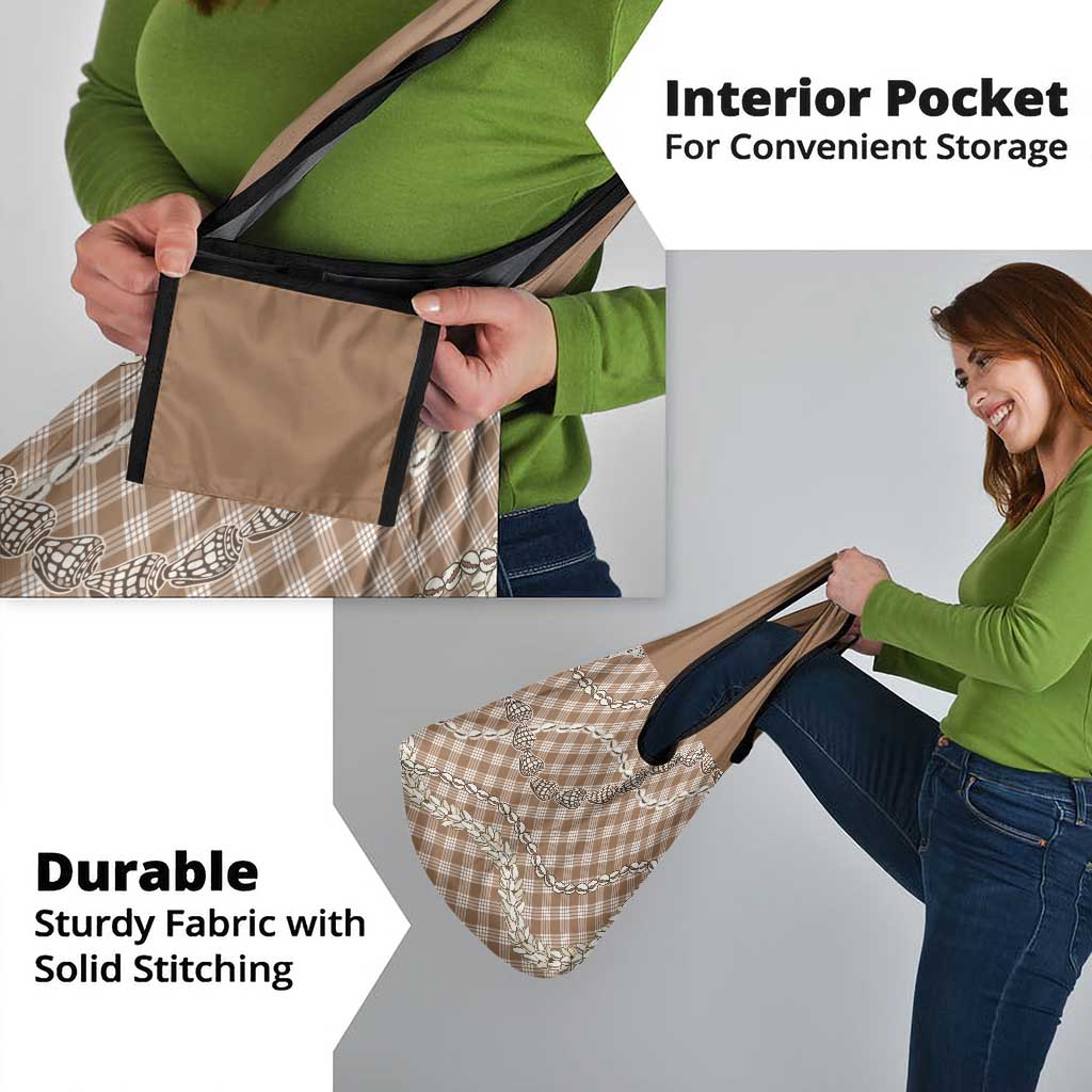 Brown Aloha Hawaii Shell Lei Grocery Bag Palaka Hebrew Cone Honey Cowrie Elegant Curves - Polynesian Pride