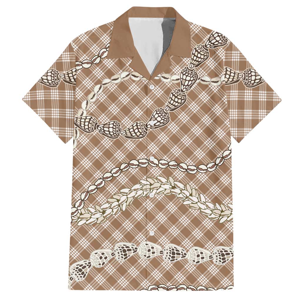Brown Aloha Hawaii Shell Lei Hawaiian Shirt Palaka Hebrew Cone Honey Cowrie Elegant Curves - Polynesian Pride