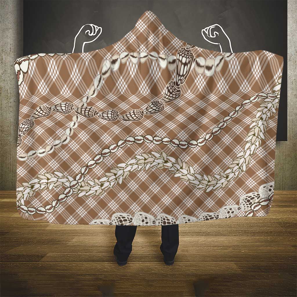 Brown Aloha Hawaii Shell Lei Hooded Blanket Palaka Hebrew Cone Honey Cowrie Elegant Curves - Polynesian Pride