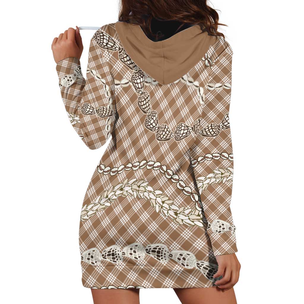 Brown Aloha Hawaii Shell Lei Hoodie Dress Palaka Hebrew Cone Honey Cowrie Elegant Curves - Polynesian Pride