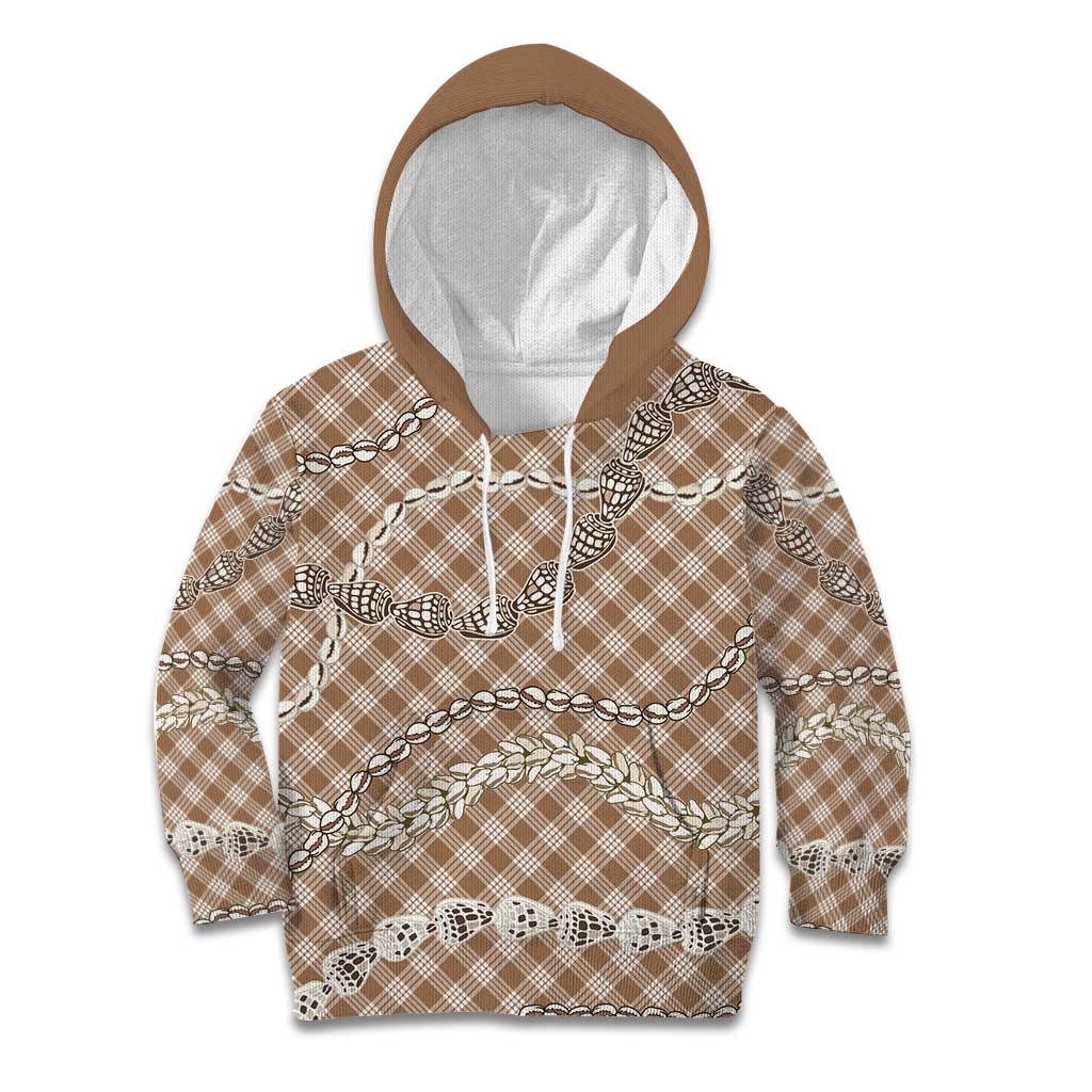 Brown Aloha Hawaii Shell Lei Kid Hoodie Palaka Hebrew Cone Honey Cowrie Elegant Curves - Polynesian Pride