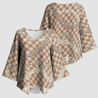 Brown Aloha Hawaii Shell Lei Kimono Sleeve Blouse Palaka Hebrew Cone Honey Cowrie Elegant Curves - Polynesian Pride