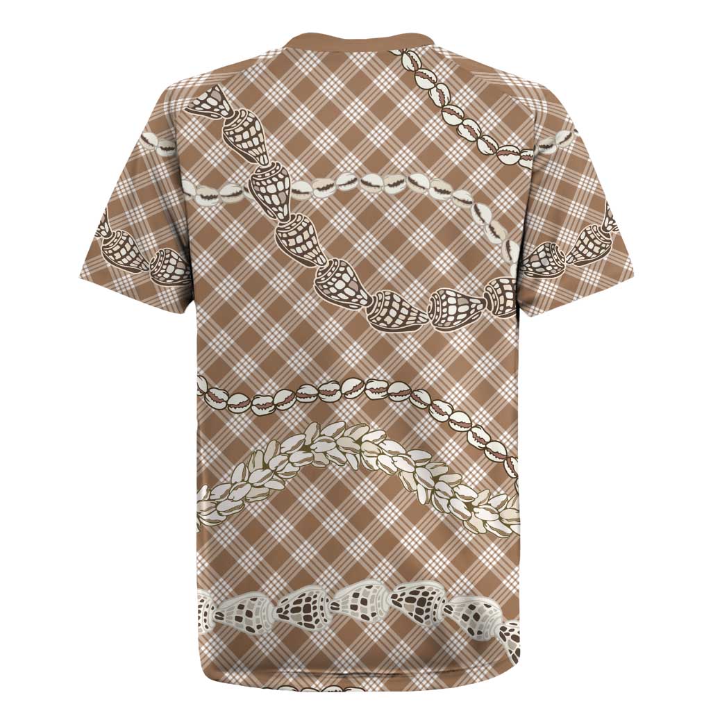 Brown Aloha Hawaii Shell Lei Rugby Jersey Palaka Hebrew Cone Honey Cowrie Elegant Curves - Polynesian Pride