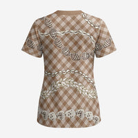 Brown Aloha Hawaii Shell Lei Scrub Top Palaka Hebrew Cone Honey Cowrie Elegant Curves - Polynesian Pride