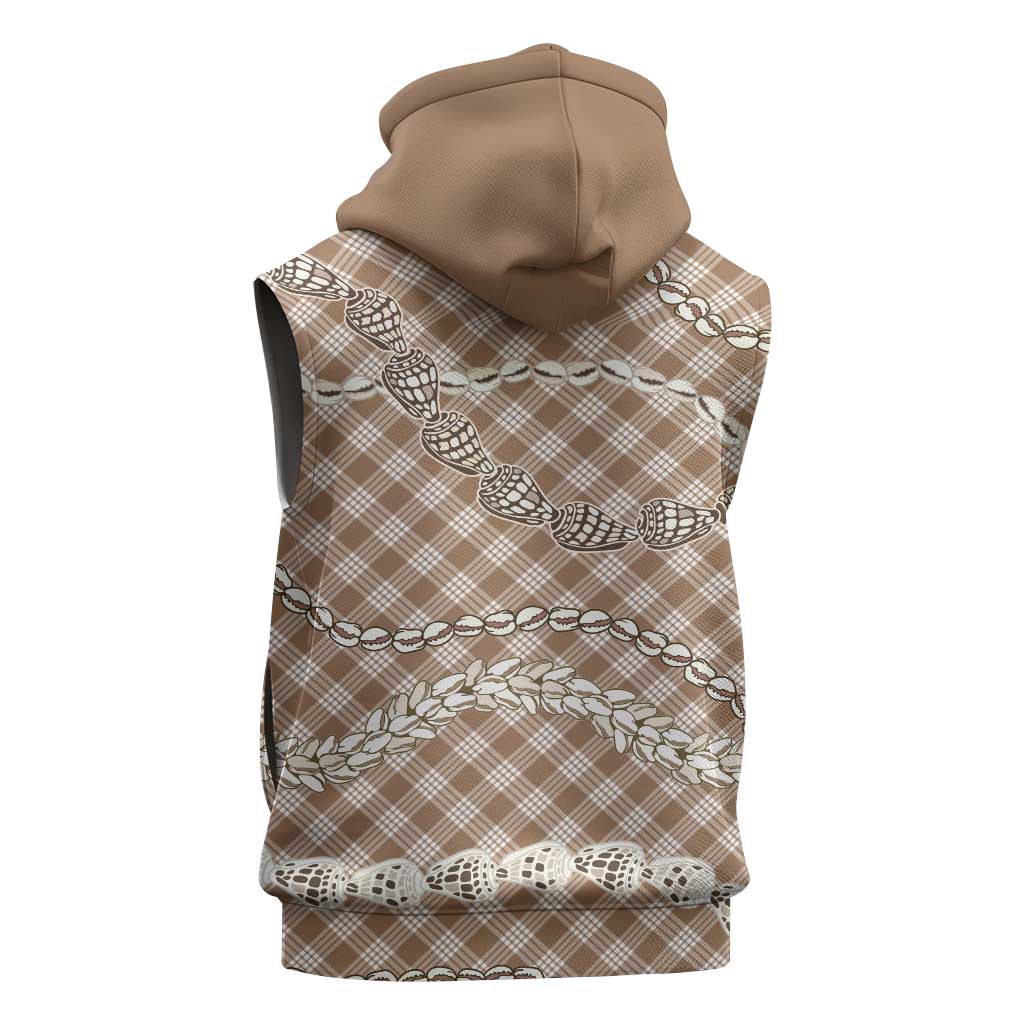Brown Aloha Hawaii Shell Lei Sleeveless Hoodie Palaka Hebrew Cone Honey Cowrie Elegant Curves - Polynesian Pride