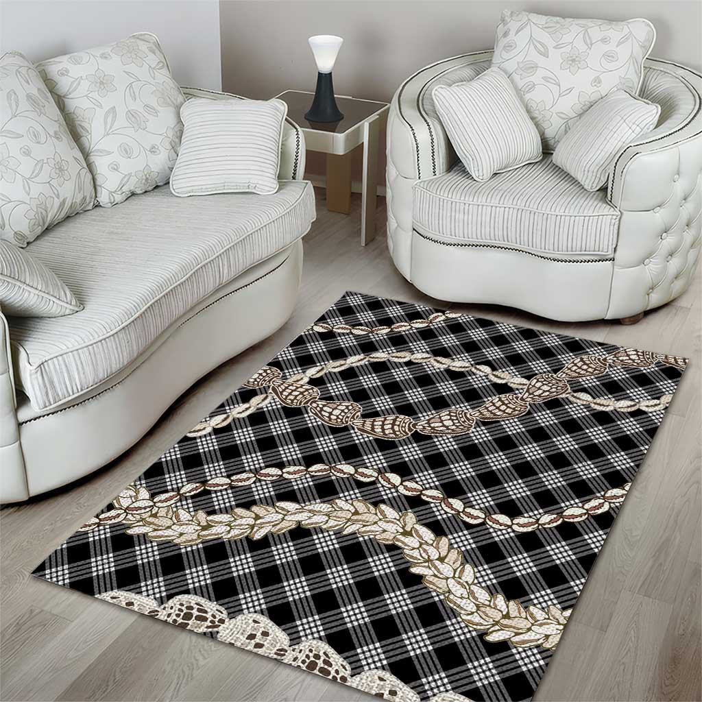 Black Aloha Hawaii Shell Lei Area Rug Palaka Hebrew Cone Honey Cowrie Elegant Curves - Polynesian Pride