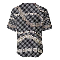 Black Aloha Hawaii Shell Lei Baseball Jersey Palaka Hebrew Cone Honey Cowrie Elegant Curves - Polynesian Pride