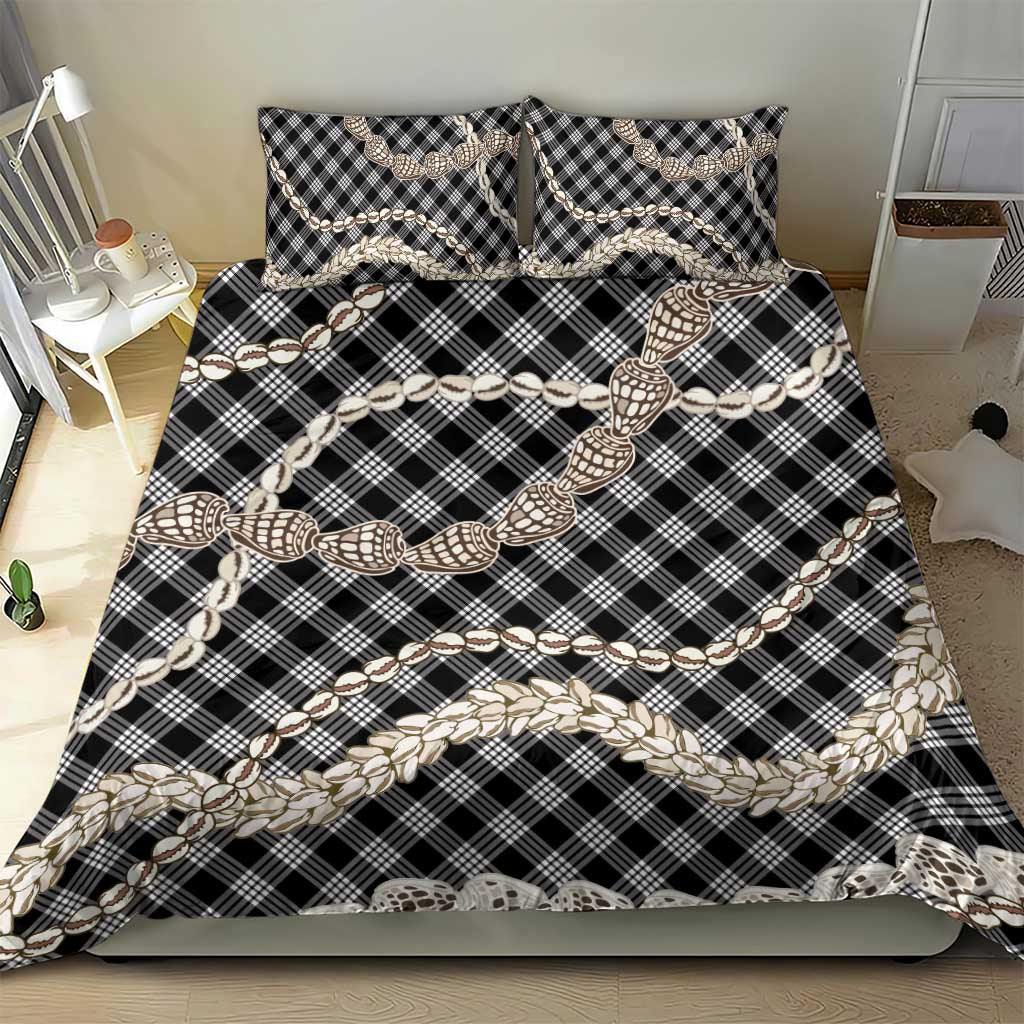 Black Aloha Hawaii Shell Lei Bedding Set Palaka Hebrew Cone Honey Cowrie Elegant Curves - Polynesian Pride