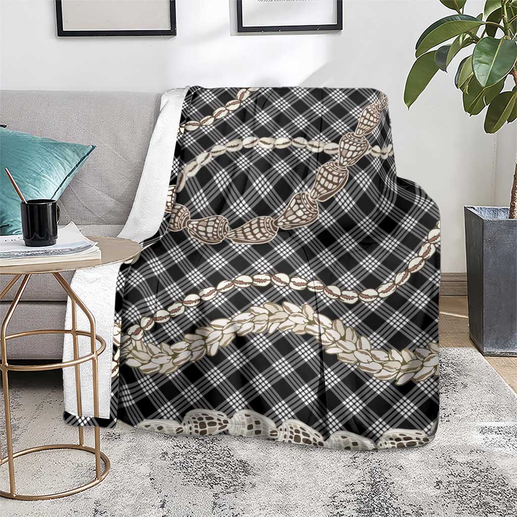 Black Aloha Hawaii Shell Lei Blanket Palaka Hebrew Cone Honey Cowrie Elegant Curves - Polynesian Pride