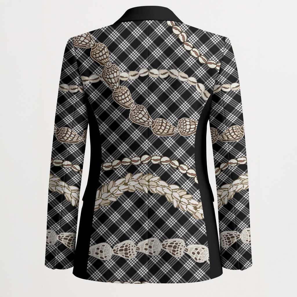 Black Aloha Hawaii Shell Lei Blazer Palaka Hebrew Cone Honey Cowrie Elegant Curves - Polynesian Pride