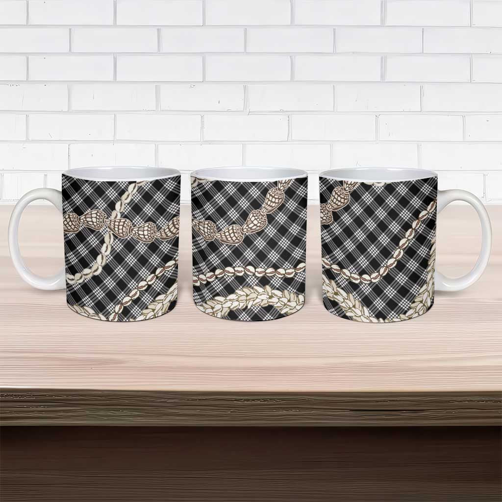 Black Aloha Hawaii Shell Lei Ceramic Mug Palaka Hebrew Cone Honey Cowrie Elegant Curves - Polynesian Pride