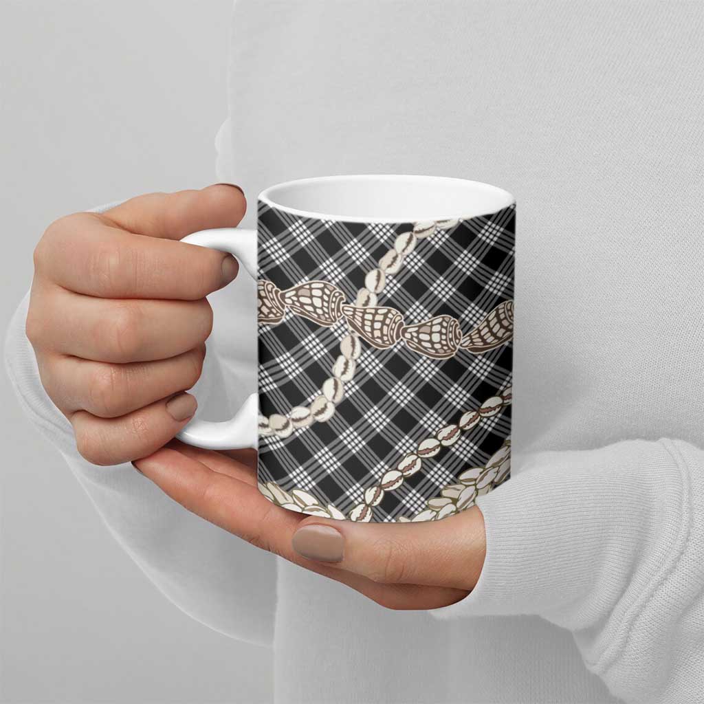 Black Aloha Hawaii Shell Lei Ceramic Mug Palaka Hebrew Cone Honey Cowrie Elegant Curves - Polynesian Pride
