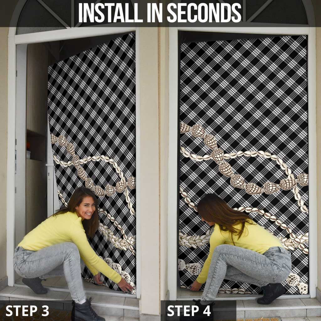 Black Aloha Hawaii Shell Lei Door Cover Palaka Hebrew Cone Honey Cowrie Elegant Curves - Polynesian Pride