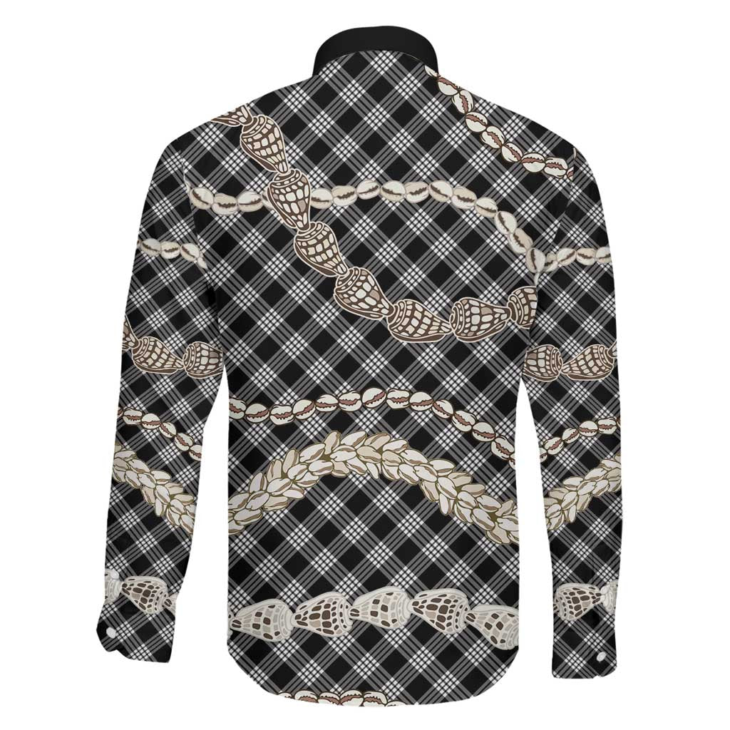Black Aloha Hawaii Shell Lei Family Matching Long Sleeve Bodycon Dress and Hawaiian Shirt Palaka Hebrew Cone Honey Cowrie Elegant Curves LT14 - Polynesian Pride