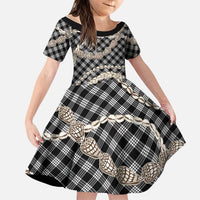 Black Aloha Hawaii Shell Lei Family Matching Mermaid Dress and Hawaiian Shirt Palaka Hebrew Cone Honey Cowrie Elegant Curves LT14 Daughter's Dress Black - Polynesian Pride