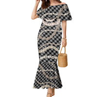 Black Aloha Hawaii Shell Lei Family Matching Mermaid Dress and Hawaiian Shirt Palaka Hebrew Cone Honey Cowrie Elegant Curves LT14 Mom's Dress Black - Polynesian Pride